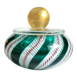 Murano Vintage Green White Glittery Ribbons Gold Flecks Top Italian Art Glass Vanity Powder Jewelry Box