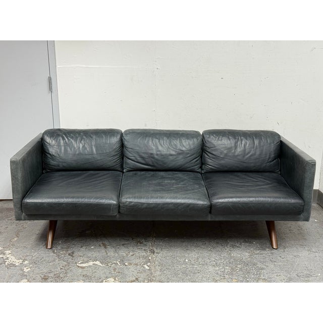 Mid-Century Modern West Elm Brooklyn Leather Sofa For Sale - Image 3 of 12