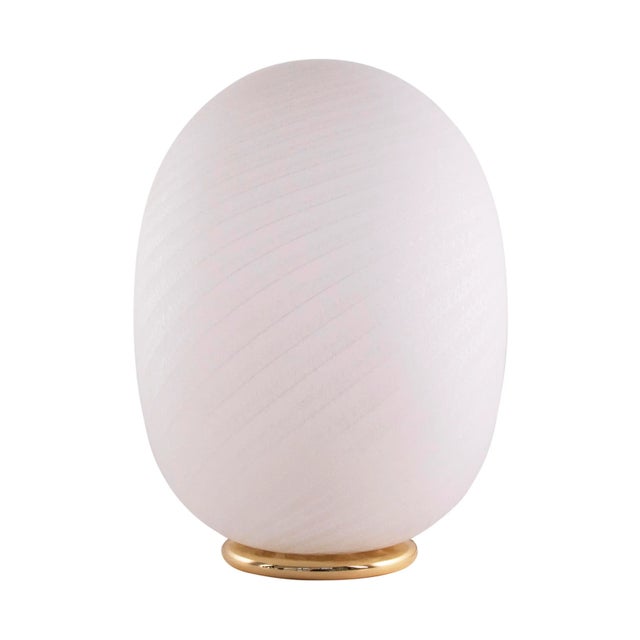 Large Egg Table Lamp in White Etched Murano Glass with Spiral Texture and Brass Base, 1970s For Sale - Image 10 of 10
