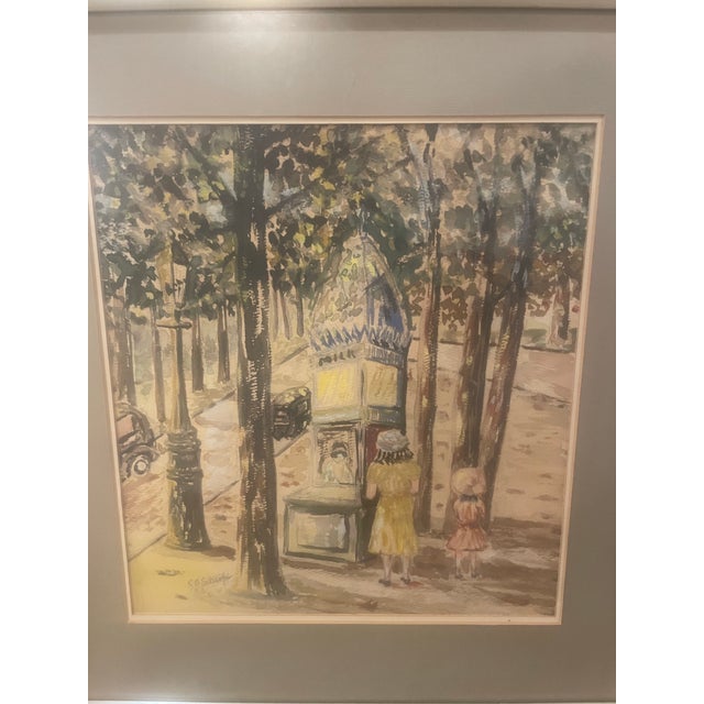 This lovely watercolor by Rockwell B. Schaefer is framed in a silver gilded wood frame. It's an impressionistic depiction...