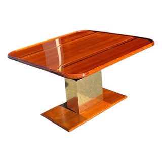 Mid-Century Modern West Germany Drop-Leaf Dining Table With Brass-Toned Pedestal & Walter of Wabash Hardware For Sale