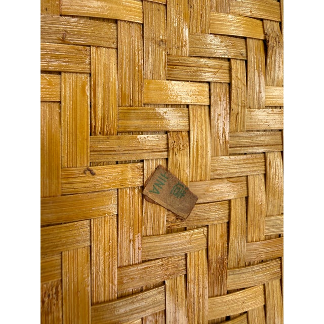 Mid 20th Century Vintage Chinese Woven Bamboo Serving Tray With Rope Handles | Herringbone Weave For Sale - Image 5 of 5