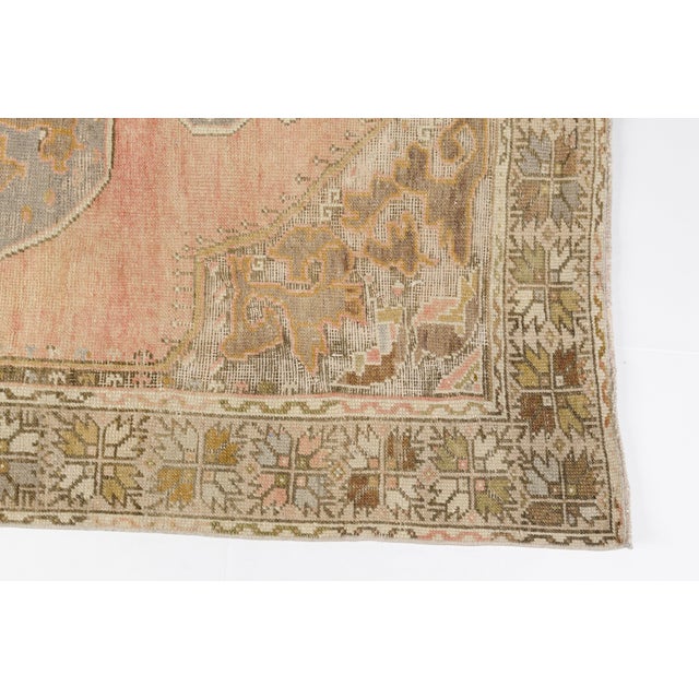 Mid 20th Century Faded Coral and Olive Medallion Carpet For Sale - Image 4 of 10