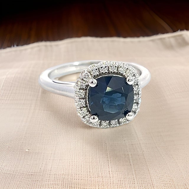 Natural Sapphire Diamond Ring Size 6.5 14k White Gold 2.25 Certified For Sale - Image 4 of 9