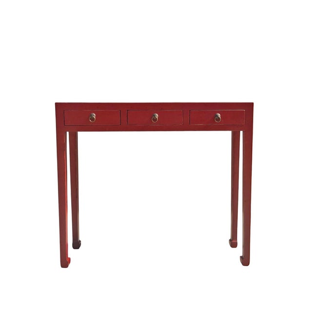 Chinese Red 3-Drawer 37" Long Console Table For Sale - Image 3 of 5