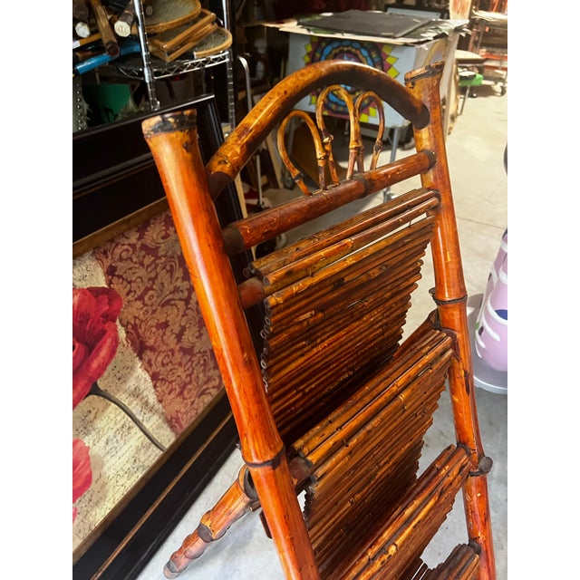 Boho Chic Vintage Standing Bamboo Magazine Rack For Sale - Image 3 of 11