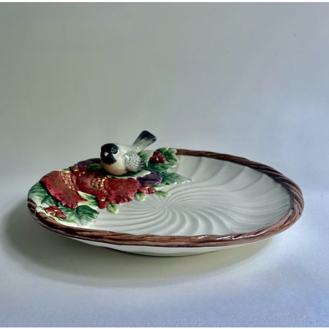 Fitz and Floyd 1993 Fitz & Floyd "Winter Fruit" Chickadee Porcelain Plate For Sale - Image 4 of 18