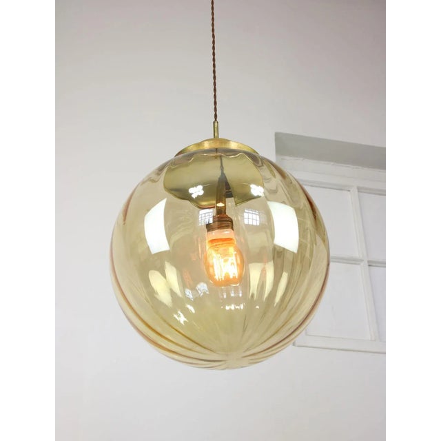 Mid-Century Modern Mid-Century Globe Pendant in Yellow Glass and Brass For Sale - Image 3 of 11