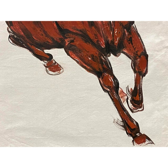 2000 - 2009 Oil Paint Canvas Art Brick Red Artistic Racing Horse Wall Decor Painting For Sale - Image 5 of 5