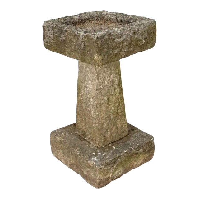 English Garden Square Bird Bath of Carved Purbeck Stone For Sale