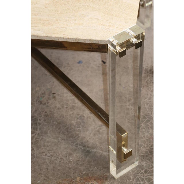 Dining Table in Travertine, Gold-Tone Metal and Acrylic Glass, 1970s For Sale - Image 11 of 18