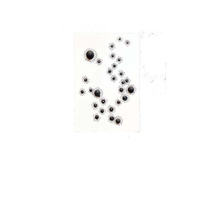 Wood pieces, gesso and ink on paper in white shadow box.