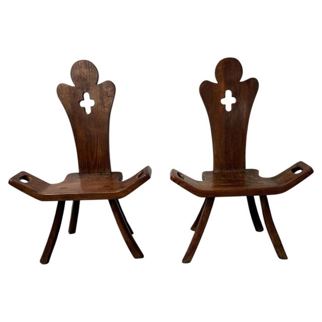 Wood Spanish Arts & Crafts Oak Occasional Chairs, 1910, Set of 2 For Sale - Image 7 of 7