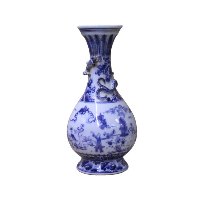 Ceramic Chinese Blue White Porcelain Precise House Yard Scenery Vase For Sale - Image 7 of 7
