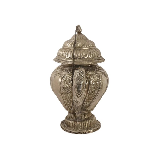 Tibetan Asian Indian Repousse Chased Silver Alloy Ewer For Sale In New York - Image 6 of 9