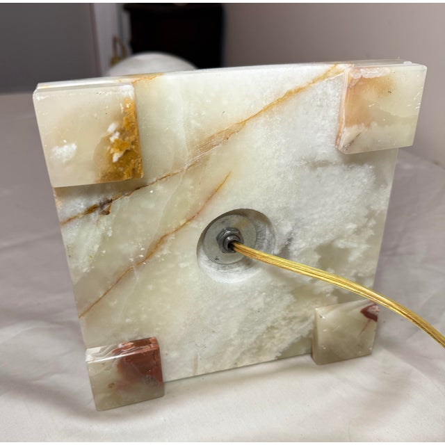 1980s Abstract Large Solid Heavy Brown White Green Onyx Stone Electric Table Lamp Light For Sale - Image 10 of 12