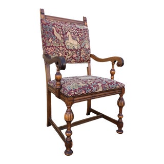 Vintage 17th Century Style Unicorn Fantasy Arm Accent Chair For Sale