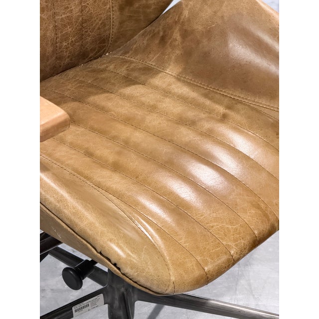 Acme Hamilton Industrial Coffee Leather Channel-Stitched Swivel Task Chair For Sale In New York - Image 6 of 10