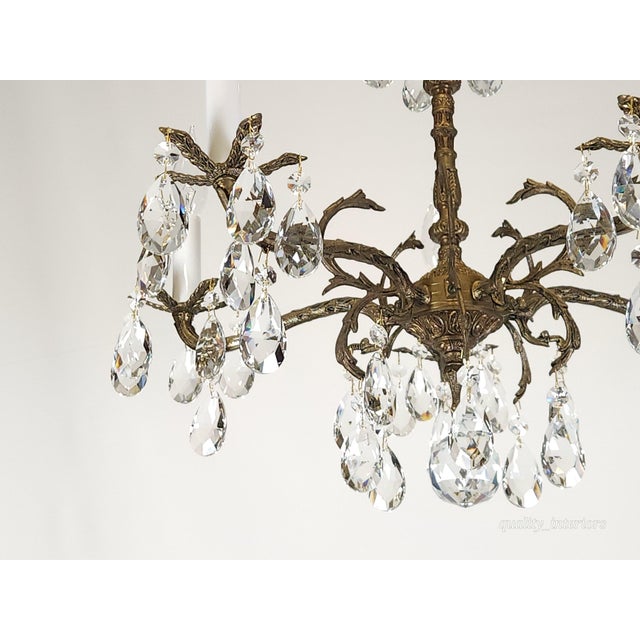 Antique 5 Light 5 Arm Overflowing Opulent Brass Cut Lead Crystal Chandelier For Sale - Image 4 of 12