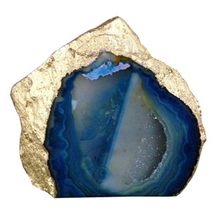 Vibrant Teal And Gold Agate Geode For Sale