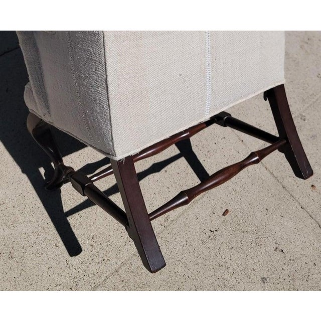 Linen Early 20thc Child's Wing-Back Chair and Ottoman With 19thc Linen Upholstery For Sale - Image 8 of 10