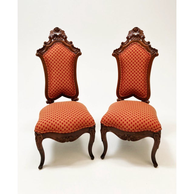 19th Century Walnut Victorian Hand-Carved Chairs - a Pair For Sale - Image 13 of 13