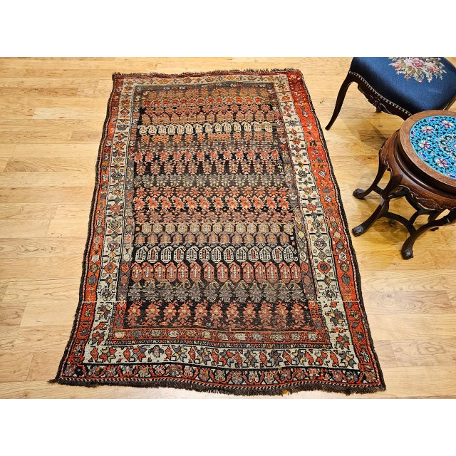 Vintage Persian Malayer Area Rug, Hand-Knotted Wool, Geometric Paisley Pattern, 5x7, Brown & Red For Sale - Image 4 of 17