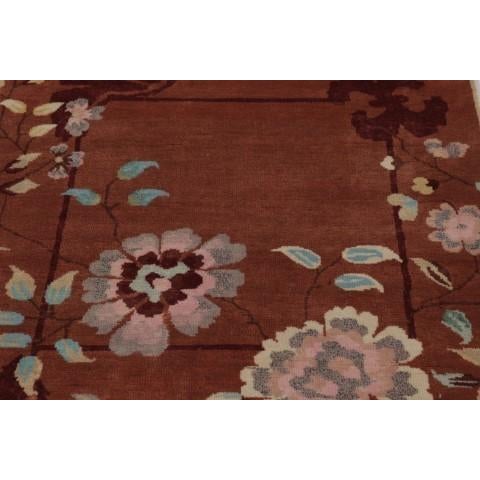 Rug & Kilim Rug & Kilim’s Chinese Art Deco Inspired Square Rug, Vibrant Florals on Rust For Sale - Image 4 of 7