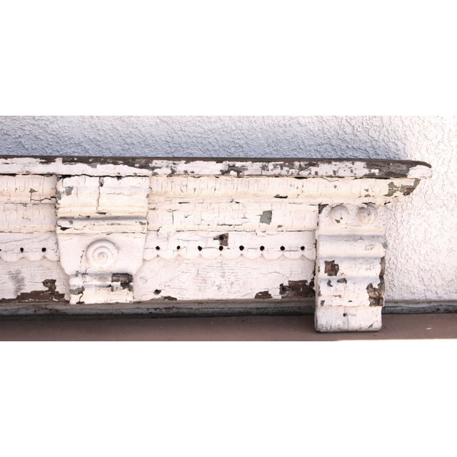 Late 19th Century Rustic European Pediment, entirely hand-carved. Original distressed painted surface. Substantial in size...
