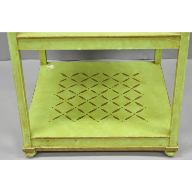 Wood Vintage Italian Venetian Green Distress Painted 3 Tier French Country Side Table For Sale - Image 7 of 16