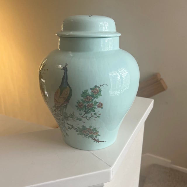 Aqua 1990s Ceramic Porcelain Jar For Sale - Image 8 of 12