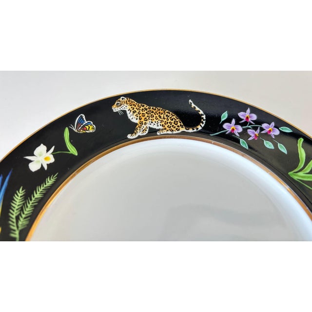 Late 20th Century Lynn Chase “Jaguar Jungle” Porcelain Plates Set of 2 Animal Border With 24k Rim For Sale - Image 5 of 11