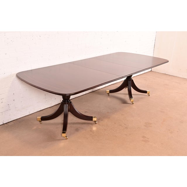 Brown Smith & Watson Regency Banded Mahogany Double Pedestal Extension Dining Table, Newly Refinished For Sale - Image 8 of 15