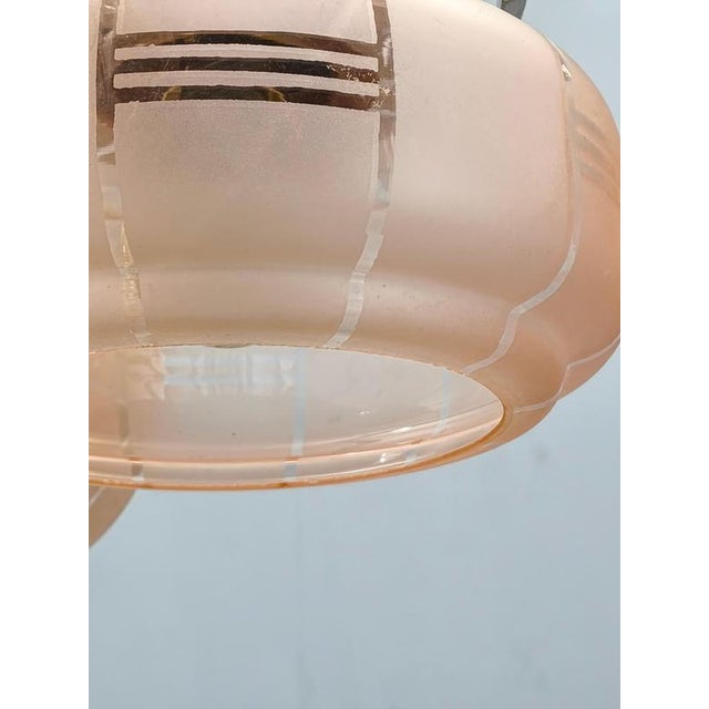 Art Deco Pink Glass Chandelier, Czechoslovakia, 1940s For Sale - Image 6 of 14
