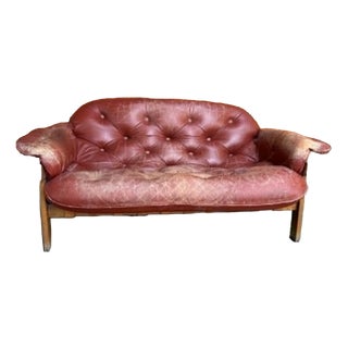 Mid-Century Modern Leather and Wood 2-Seater Sofa by Ipoly Bútorgyár, Hungary, 1960s For Sale