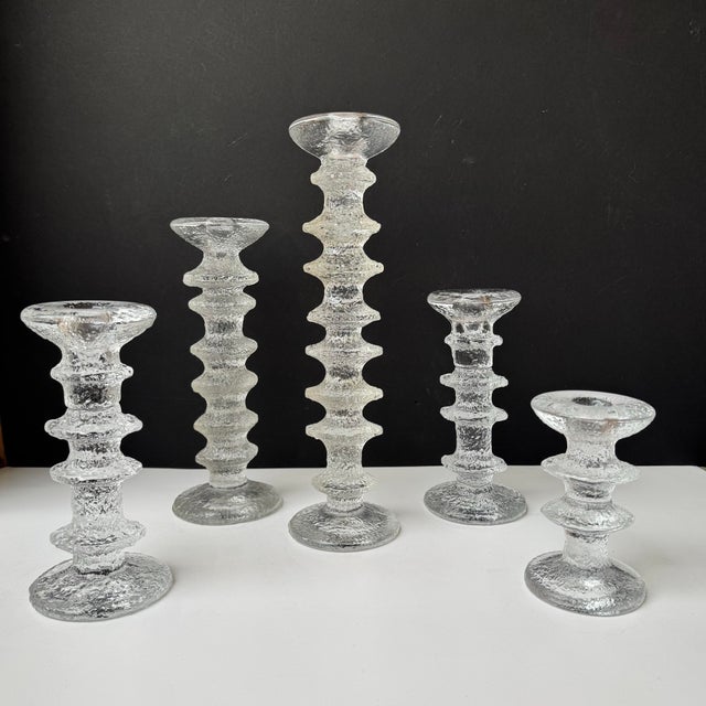 Mid 20th Century Vintage Textured Festivo Glass Candle Holders by Timo Sarpaneva for Iittala, Set of 5 For Sale - Image 5 of 12
