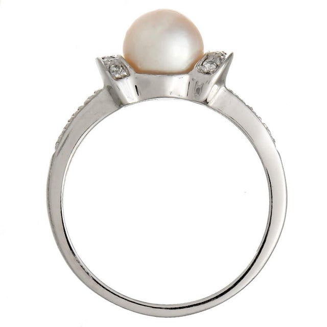 14KW Cultured Akoya Pearl & Diamond(0.12) Ring, size 7.75 For Sale - Image 4 of 5