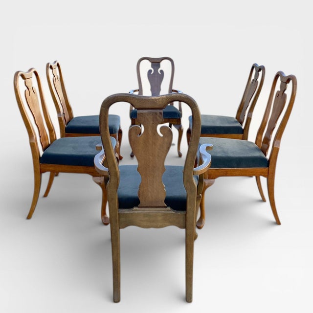 Late 20th Century Set of Six Thomasville Queen Anne Walnut Dining Chairs For Sale - Image 11 of 18