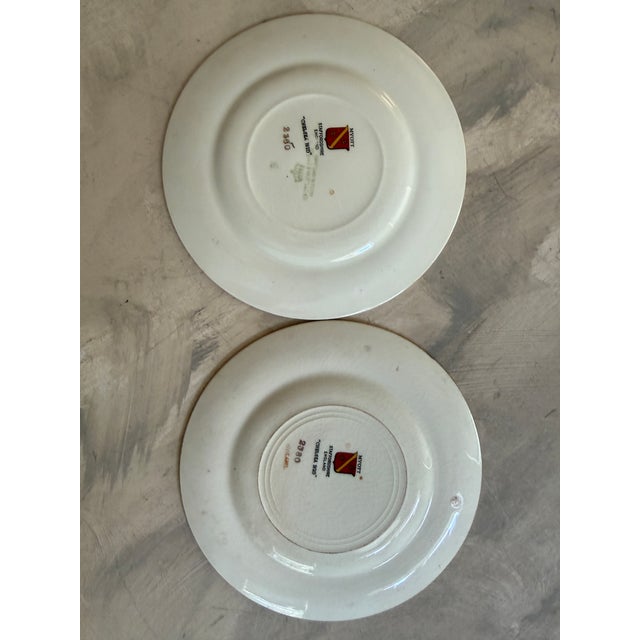 Antique Myott Chelsea Bird Bread Plates – 6 3/8-Inch Staffordshire England Porcelain With Burgundy and Gilt Decoration - Set of Eleven (11) For Sale - Image 12 of 12