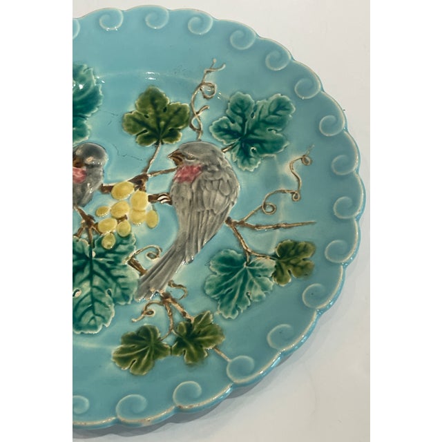 Ceramic Pair French Antique Majolica Bird & Grape Pates by Sarreguemines, C1880 For Sale - Image 7 of 15