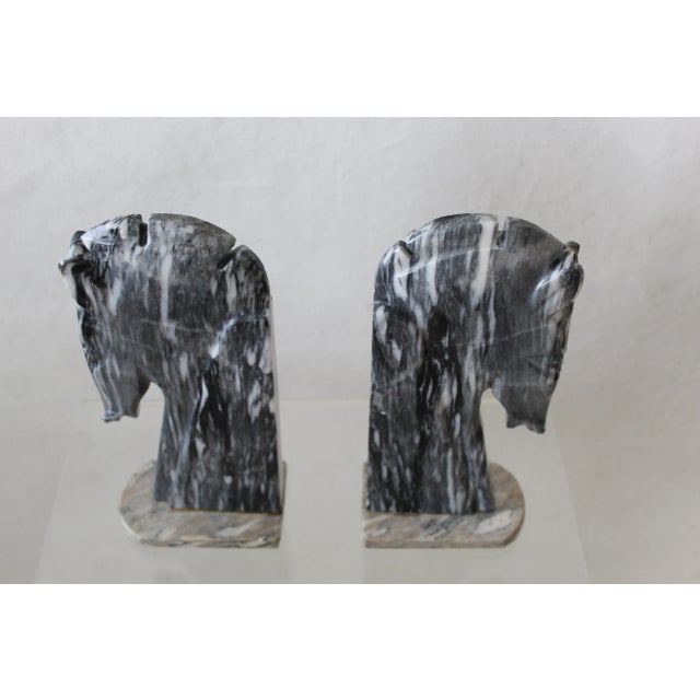 Pair Mid-Century Italian Black White Marble Horse Head Decorative Bookends, in very good vintage condition