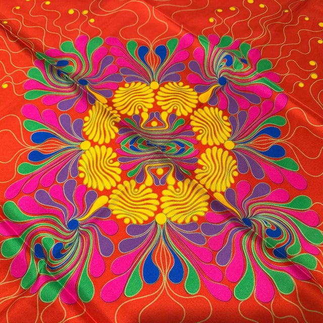 1980s Psychedelic Floral Design Silk Scarf by Jean Patou For Sale - Image 11 of 11