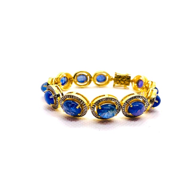 Bochic “Capri” Vintage Natural Tanzanite & Diamond Bracelet Set In 18K & Silver For Sale - Image 12 of 12