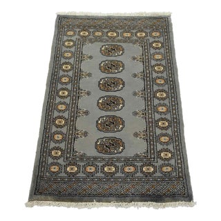 Bokhara Rug 2’8” X 4’1” Gray Wool Tribal Hand-Knotted Oriental Carpet For Sale