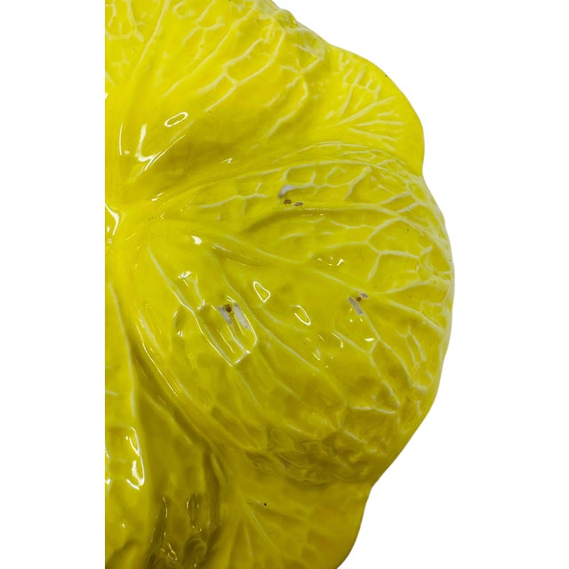 Vintage Attributed to Secla Yellow Cabbage Leaf Majolica Divided Serving Dish For Sale - Image 10 of 11