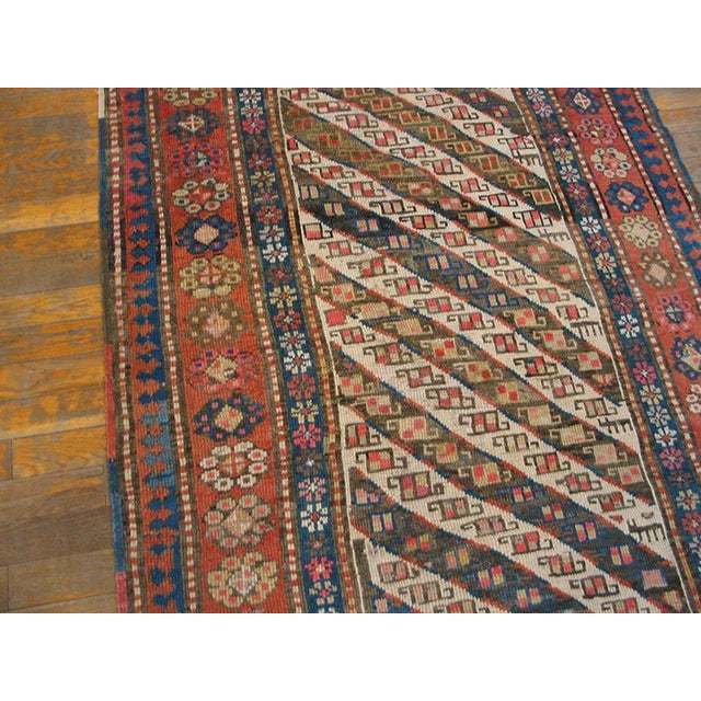 Traditional 1890s Ivory Geometric Antique Caucasian Ganjeh Rug 3'6" X 8'4" Hand Knotted Wool Carpet For Sale - Image 3 of 6