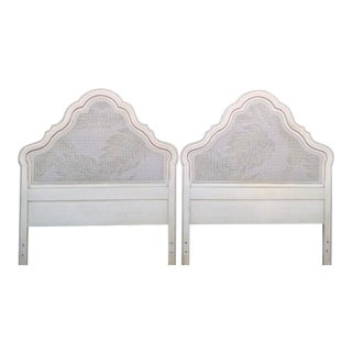 Vintage Cane Curvy Pagoda Style Regency Oatmeal Twin Headboards- a Pair For Sale