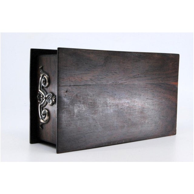 Wooden Jewelry Box with Silver Applications and Coat of Arms Letters on the Lid For Sale - Image 6 of 11