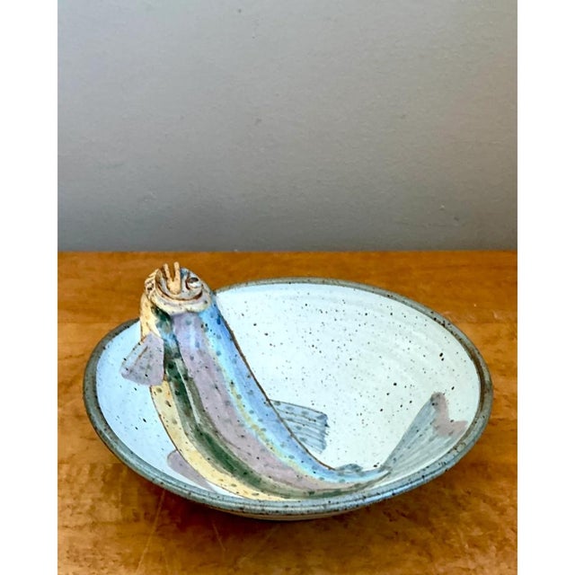 Vintage Handcrafted Fish Design Pottery Bowl For Sale - Image 4 of 12