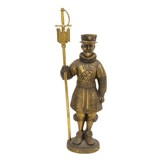 Vintage Cast Metal Beefeater Guard Statue — 32″ Tall — English Traditional For Sale